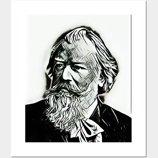 Johannes Brahms Black and White Colourful Portrait | Johannes Brahms Artwork 15 Wall Art by JustLit